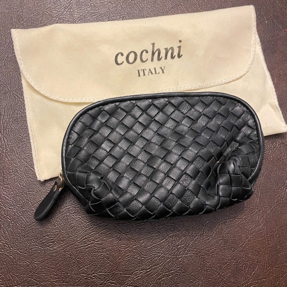 Cochni Black Woven Leather Pouch